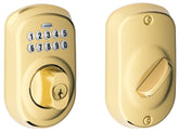 Schlage BE365 PLY 505 Electronic Deadbolt, Bright Brass, Residential, 1 Grade, Metal, Thumbturn Interior Handle